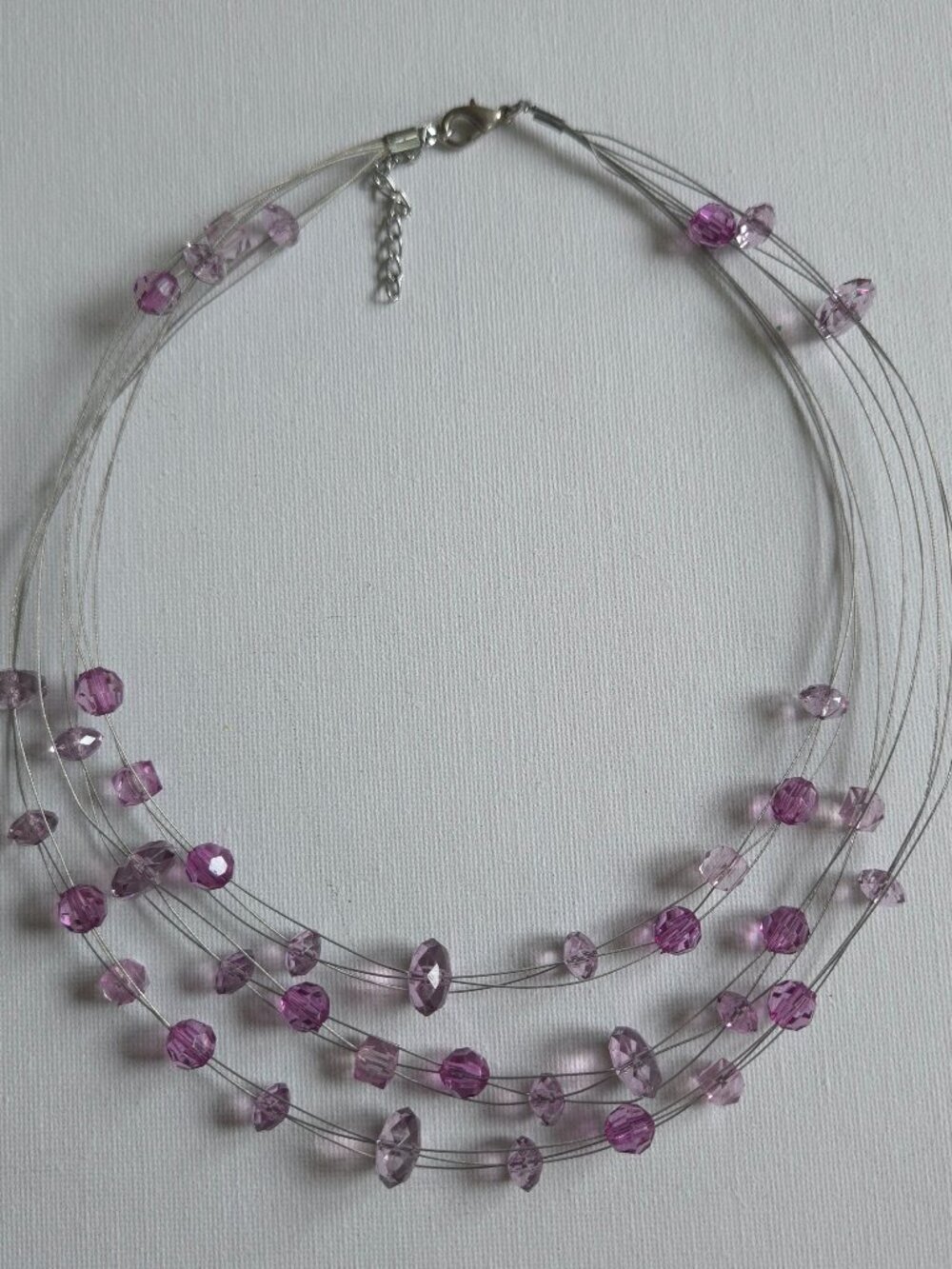 Purple Faceted Crystal Illusion Necklace Multi Strand Layered Floating Choker